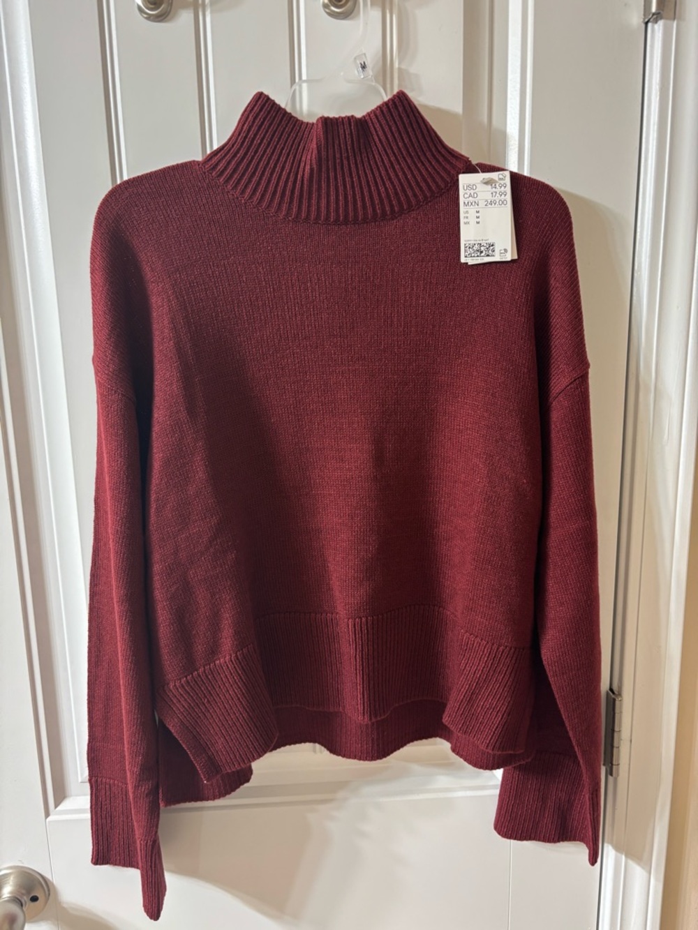 H&M Burgundy Mock Neck Knit Sweater